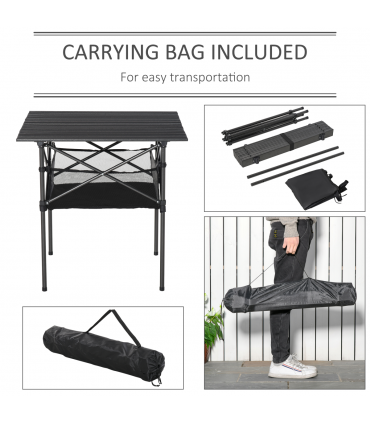 Aluminum Camping Table Roll-Top Folding Table Picnic Table w/ Mesh  Bag, Black
