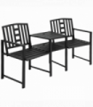 2 Seat Garden Chair Bench Loveseats w/Coffee Table Slatted Design Patio Yard