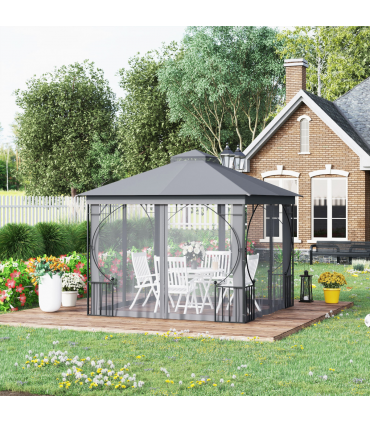 Gazebo Party Tent Canopy Sun Shade for Patio Garden Light Grey 3x3(m) Outsunny