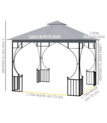 Gazebo Party Tent Canopy Sun Shade for Patio Garden Light Grey 3x3(m) Outsunny