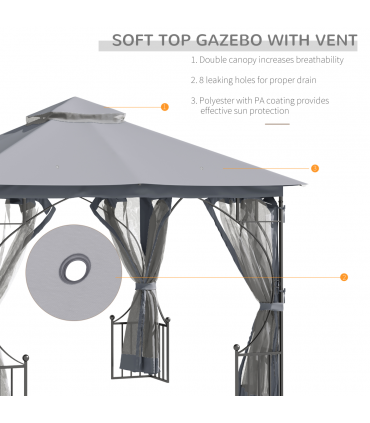 Gazebo Party Tent Canopy Sun Shade for Patio Garden Light Grey 3x3(m) Outsunny