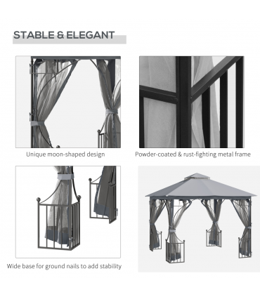 Gazebo Party Tent Canopy Sun Shade for Patio Garden Light Grey 3x3(m) Outsunny