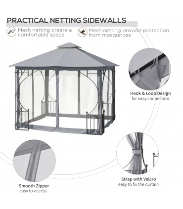 Gazebo Party Tent Canopy Sun Shade for Patio Garden Light Grey 3x3(m) Outsunny