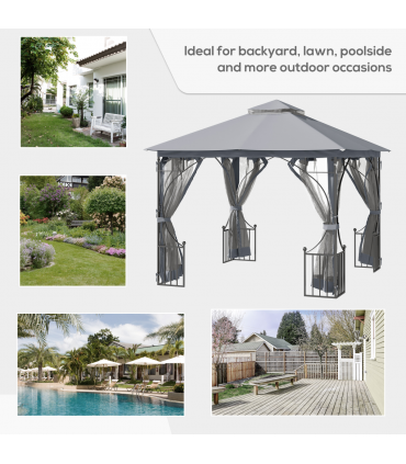 Gazebo Party Tent Canopy Sun Shade for Patio Garden Light Grey 3x3(m) Outsunny