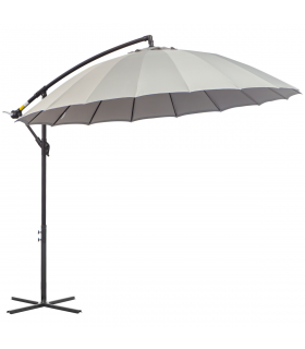 3(m) Cantilever Shanghai Parasol w/ Crank Handle, Cross Base, Grey Outsunny