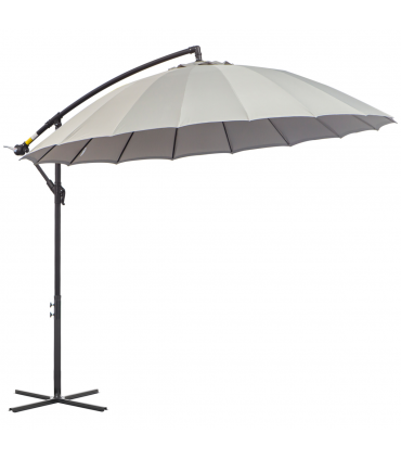 3(m) Cantilever Shanghai Parasol w/ Crank Handle, Cross Base, Grey Outsunny