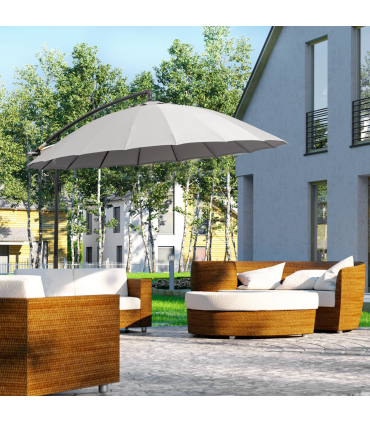 3(m) Cantilever Shanghai Parasol w/ Crank Handle, Cross Base, Grey Outsunny