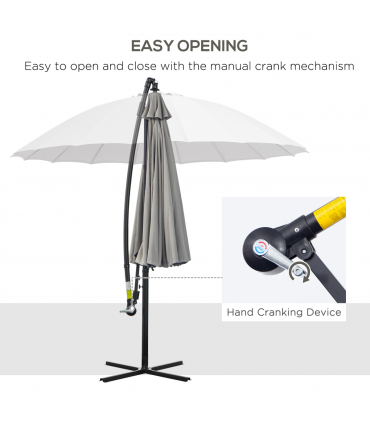 3(m) Cantilever Shanghai Parasol w/ Crank Handle, Cross Base, Grey Outsunny