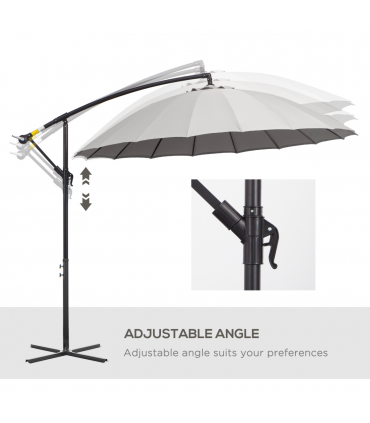 3(m) Cantilever Shanghai Parasol w/ Crank Handle, Cross Base, Grey Outsunny