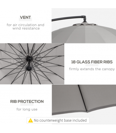 3(m) Cantilever Shanghai Parasol w/ Crank Handle, Cross Base, Grey Outsunny