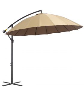 3(m) Cantilever Shanghai Parasol w/ Crank Handle, Cross Base, Khaki Outsunny
