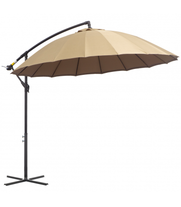 3(m) Cantilever Shanghai Parasol w/ Crank Handle, Cross Base, Khaki Outsunny