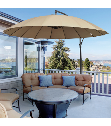 3(m) Cantilever Shanghai Parasol w/ Crank Handle, Cross Base, Khaki Outsunny