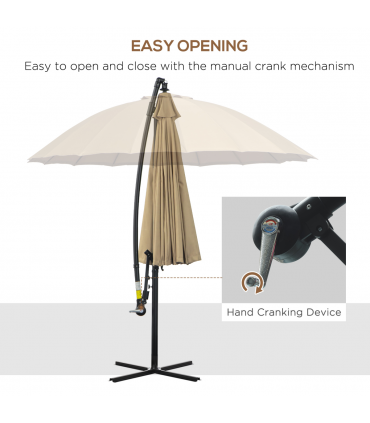 3(m) Cantilever Shanghai Parasol w/ Crank Handle, Cross Base, Khaki Outsunny