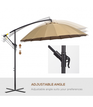 3(m) Cantilever Shanghai Parasol w/ Crank Handle, Cross Base, Khaki Outsunny