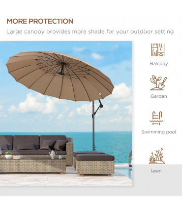 3(m) Cantilever Shanghai Parasol w/ Crank Handle, Cross Base, Khaki Outsunny