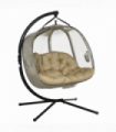 Double Hanging Egg Chair 2 Seaters Swing Hammock w/ Cushion, Brown