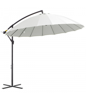 3(m) Cantilever Shanghai Parasol Crank Handle, Cross Base, Off-White Outsunny