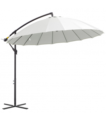 3(m) Cantilever Shanghai Parasol Crank Handle, Cross Base, Off-White Outsunny