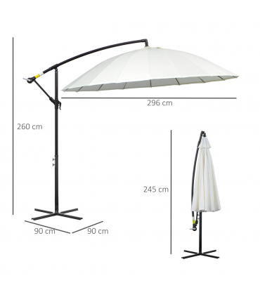 3(m) Cantilever Shanghai Parasol Crank Handle, Cross Base, Off-White Outsunny