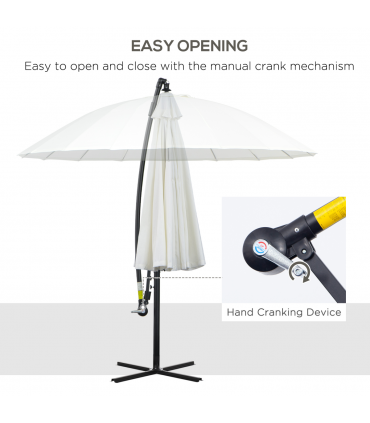 3(m) Cantilever Shanghai Parasol Crank Handle, Cross Base, Off-White Outsunny