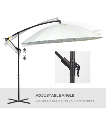 3(m) Cantilever Shanghai Parasol Crank Handle, Cross Base, Off-White Outsunny