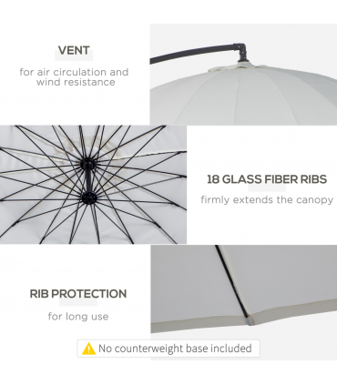 3(m) Cantilever Shanghai Parasol Crank Handle, Cross Base, Off-White Outsunny