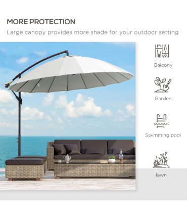 3(m) Cantilever Shanghai Parasol Crank Handle, Cross Base, Off-White Outsunny