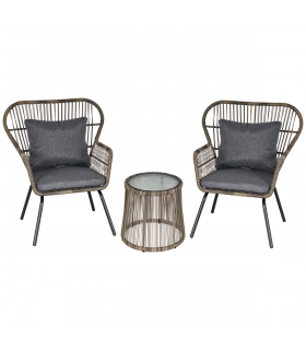 3 PCS Webbed PE Rattan Outdoor Patio Set w/ Cushions Steel Frame Grey Outsunny