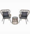 3 PCS Webbed PE Rattan Outdoor Patio Set w/ Cushions Steel Frame Grey Outsunny