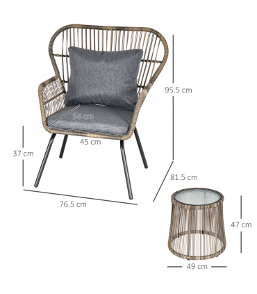 3 PCS Webbed PE Rattan Outdoor Patio Set w/ Cushions Steel Frame Grey Outsunny