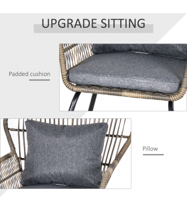 3 PCS Webbed PE Rattan Outdoor Patio Set w/ Cushions Steel Frame Grey Outsunny