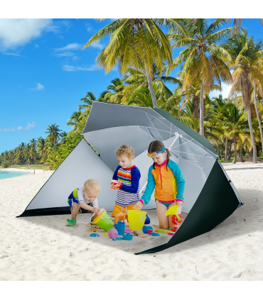Beach Umbrella Sun Shelter 2 in 1 Umbrella UV Protection Steel Green Outsunny