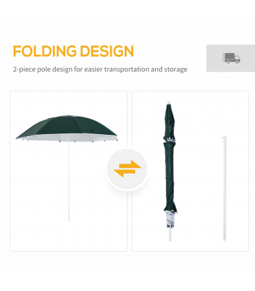 Beach Umbrella Sun Shelter 2 in 1 Umbrella UV Protection Steel Green Outsunny