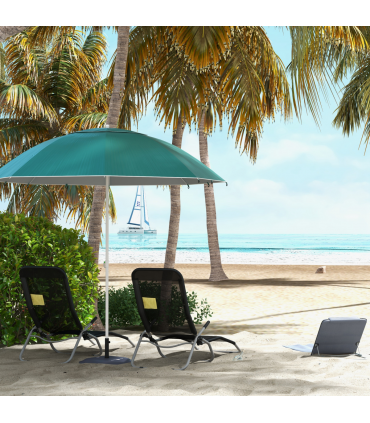 Beach Umbrella Sun Shelter 2 in 1 Umbrella UV Protection Steel Green Outsunny