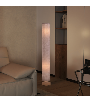 Floor Lamp Wooden Base, Linen Fabric Grey 120H cm x 15cm x 15cm Uplighter