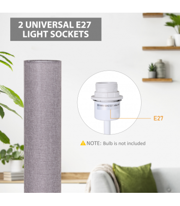 Floor Lamp Wooden Base, Linen Fabric Grey 120H cm x 15cm x 15cm Uplighter