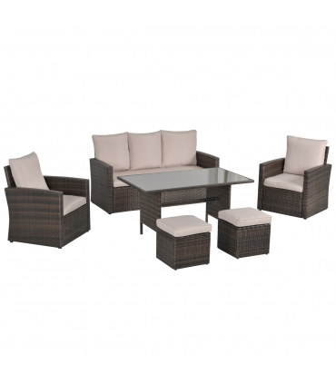 6 PCS Patio PE Rattan Sofa Furniture Set Dining Table Outsunny