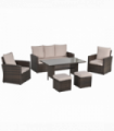 6 PCS Patio PE Rattan Sofa Furniture Set Dining Table Outsunny