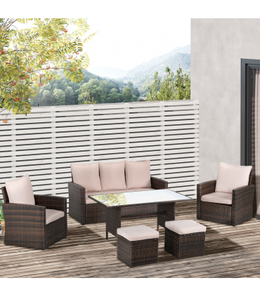 6 PCS Patio PE Rattan Sofa Furniture Set Dining Table Outsunny