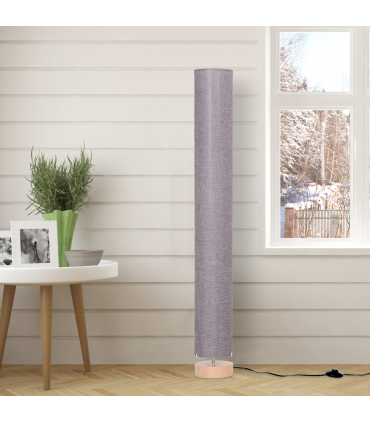 Floor Lamp Wooden Base, Linen Fabric Grey 120H cm x 15cm x 15cm Uplighter