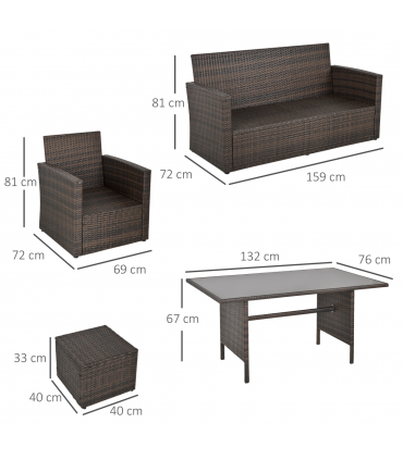 6 PCS Patio PE Rattan Sofa Furniture Set Dining Table Outsunny