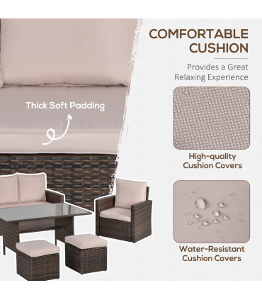 6 PCS Patio PE Rattan Sofa Furniture Set Dining Table Outsunny