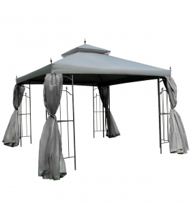 3 x 3(m) Garden Gazebo Double Top Gazebo Canopy w/ Curtains Grey Outsunny