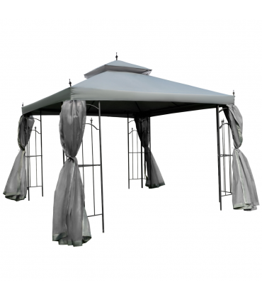 3 x 3(m) Garden Gazebo Double Top Gazebo Canopy w/ Curtains Grey Outsunny