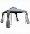 3 x 3(m) Garden Gazebo Double Top Gazebo Canopy w/ Curtains Grey Outsunny