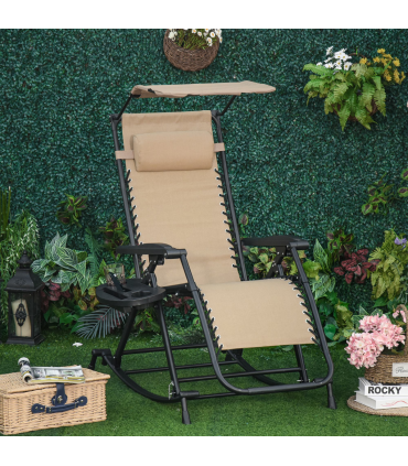 Folding Recliner Chair Outdoor Lounge Rocker Zero-Gravity Seat w/ Adjustable