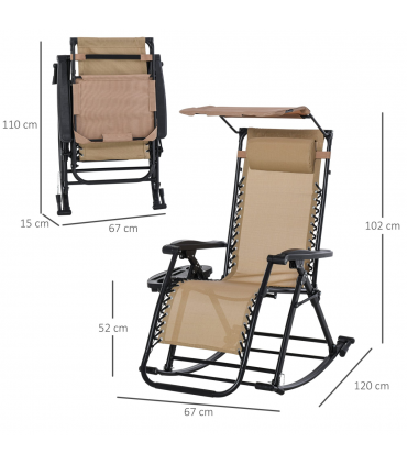 Folding Recliner Chair Outdoor Lounge Rocker Zero-Gravity Seat w/ Adjustable