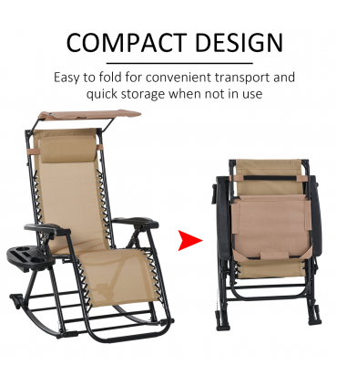 Folding Recliner Chair Outdoor Lounge Rocker Zero-Gravity Seat w/ Adjustable