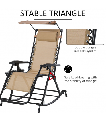 Folding Recliner Chair Outdoor Lounge Rocker Zero-Gravity Seat w/ Adjustable